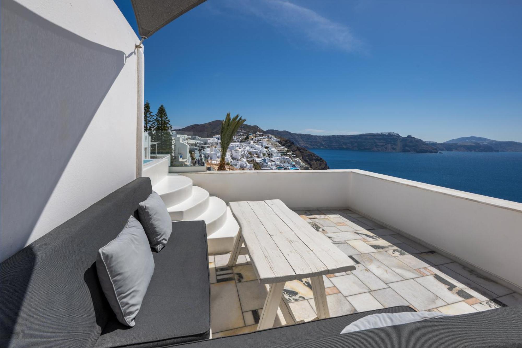 The ArmonOia Cycladic Villa Outdoor Hot Tub Caldera View
